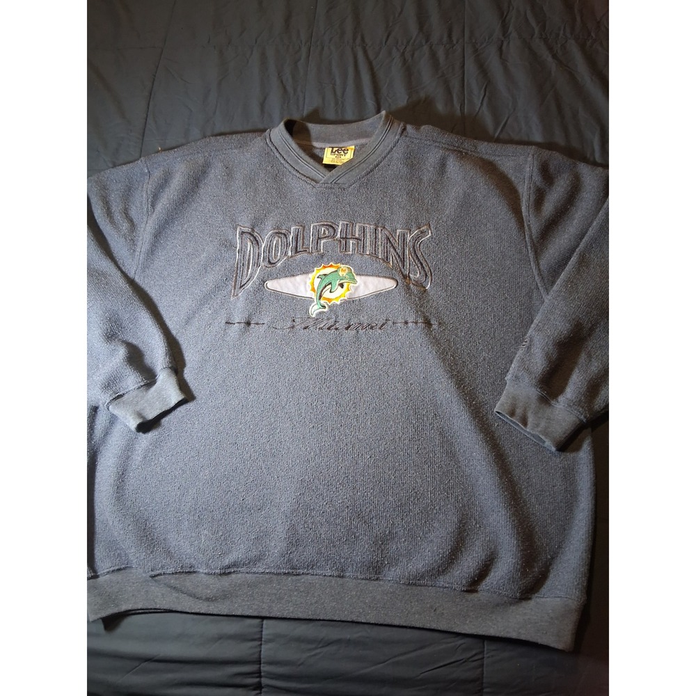 Vintage Lee Sport Miami Dolphins Sweatshirt Mens 2XL Gray Embroidered V-Neck NFL